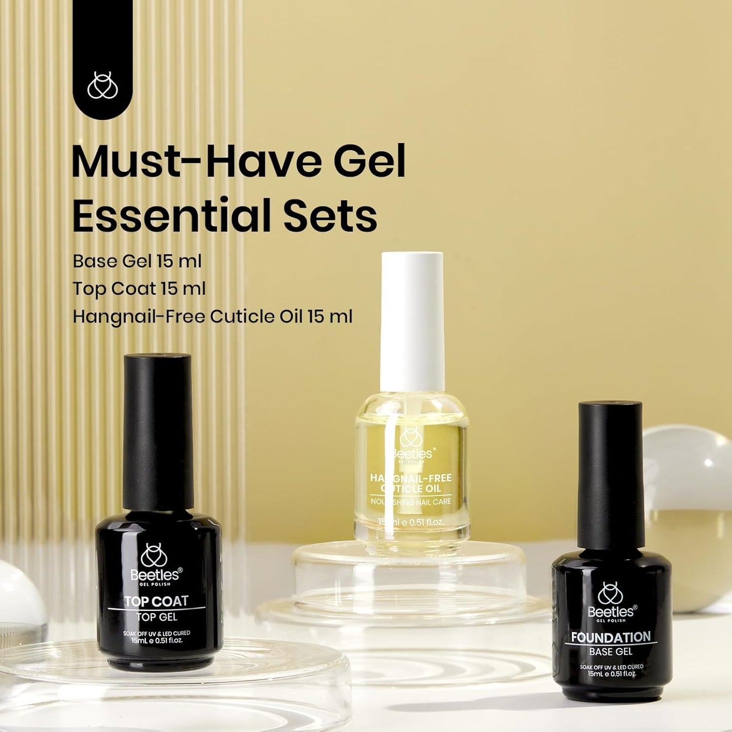 15ml No Wipe Gel Top Coat & Base Coat Set | Long-Lasting Shine for Women