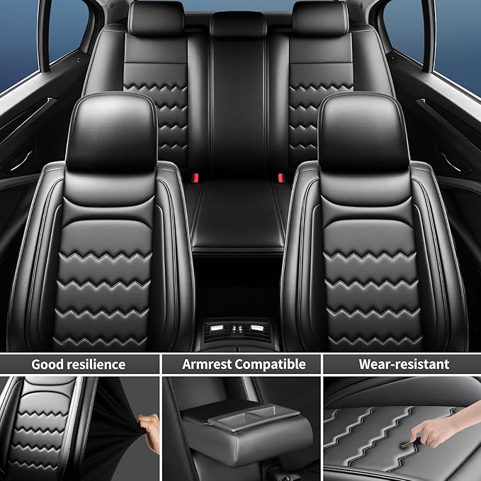CX-7 Car Seat Covers Custom Fit for Mazda CX-7 2007-2012, Full Coverage Premium Leather Waterproof Breathable Seat Covers Automotive Seat Protectors, Airbag Compatible(Full Set, Seats, Black)