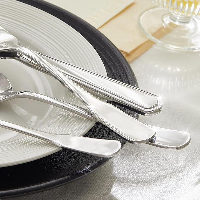 HIKAA Premium Silverware Set, Stainless Steel Flatware Set with Wide-Based Handles for Comfort & Durability, Forks & Spoons Cutlery Silverware Set (30PCS)