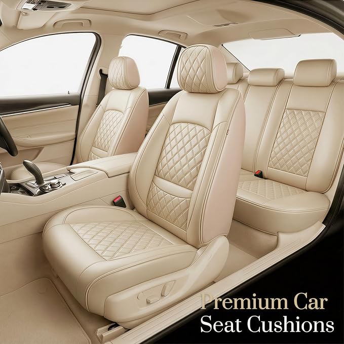 Fit RDX Car Seat Covers for Acura RDX 2010-2025 2026 - Premium Leather, Waterproof, All-Weather, Airbag Compatible, Anti-Slip, Breathable, Easy Install, Seat Protectors, Full Set, Beige