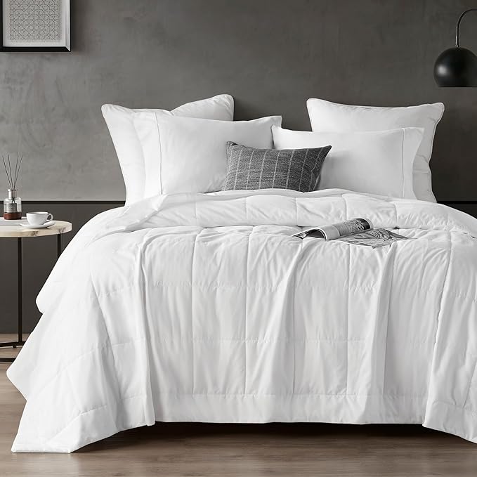Sharper Image Jersey Knit Ultra-Soft, Cooling King Box Quilting, Microfiber Reverse, All Season & Lightweight Summer Blanket Cozy T-Shirt Handfeel, White