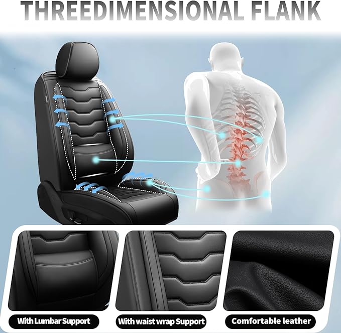 Fit Juke Car Seat Covers Compatible with Nissan Juke 2012-2015 2016 - Full Set Premium Leather， Waterproof Breathable， All-Weather Seat Cushion Protecto&Airbag Compatible（Full Set,Black