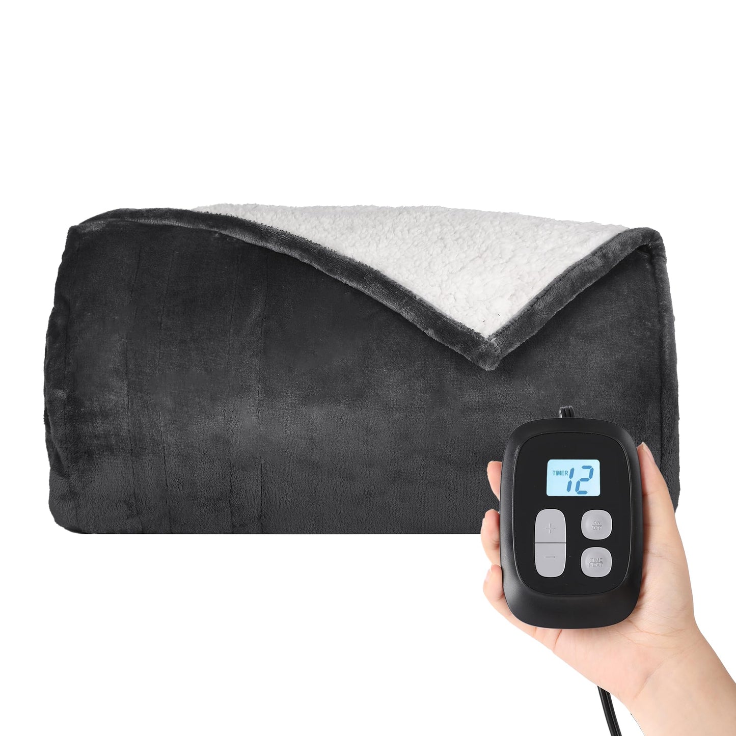 Heated Blanket Electric Blanket Full Size 72''x84'', Soft Flannel Heating Blanket with 1-10 Hour Auto Off - 6 Heat Settings - Machine Washable - Dark Grey