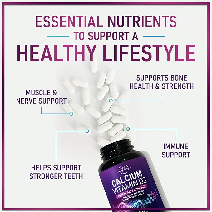 Calcium Supplements for Women 1200 mg Plus 1600 IU Vitamin D3, Bone Health, Teeth & Immune Support - Mineral Supplement with Vitamin D High Absorbable Premium Calcium Carbonate - 120 Tablets