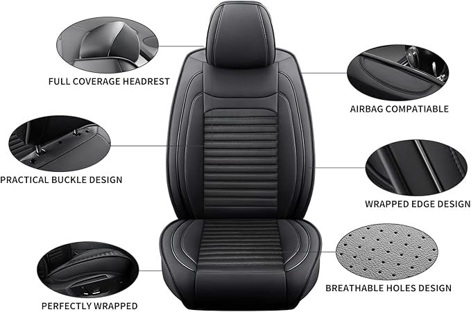 Front Seat Covers Fit for Toyota Corolla Cross 2021-2026, Car Seat Covers Front Seats, Breathable Faux Leather Automotive Seat Covers Front Pair Anti-Slip Seat Cover(Black, Front)