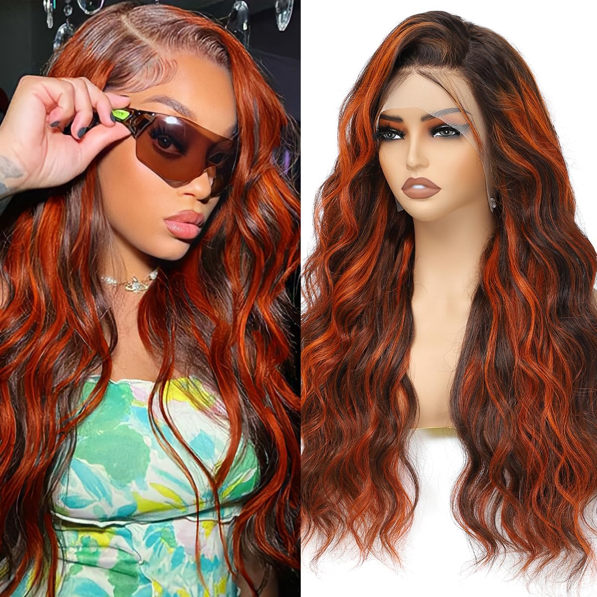 Lainss Ginger Highlight Body Wave Lace Front Wigs Human Hair 13X4 Ombre Brown Hd Transparent Lace Front Wig Human Hair For Women