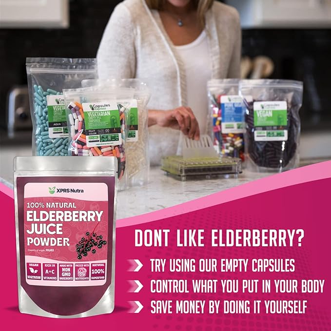 XPRS Nutra Elderberry Juice Powder - Elderberry Powder Organic Fruit Juice Mix - Powdered Elderberries Supplement Rich in Vitamins A and C (8 oz)
