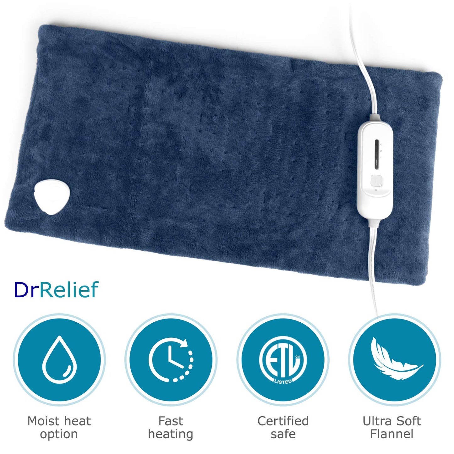 SUNAID Full Back Electric Heating Pad Fast Heating Wrap with Auto Shut Off for Back, Neck and Shoulder, Abdomen, Waist Pain Relief, Dry/Moist Option (12" x 24" (Navy))