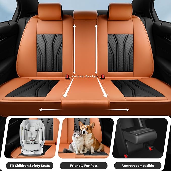 Fit Frontier Car Seat Covers Compatible with Nissan Frontier 2010-2025 2026 - Premium Leather， Waterproof， All-Weather Seat Cushion Protecto&Airbag Compatible (2 Front Seat Orange&Black)