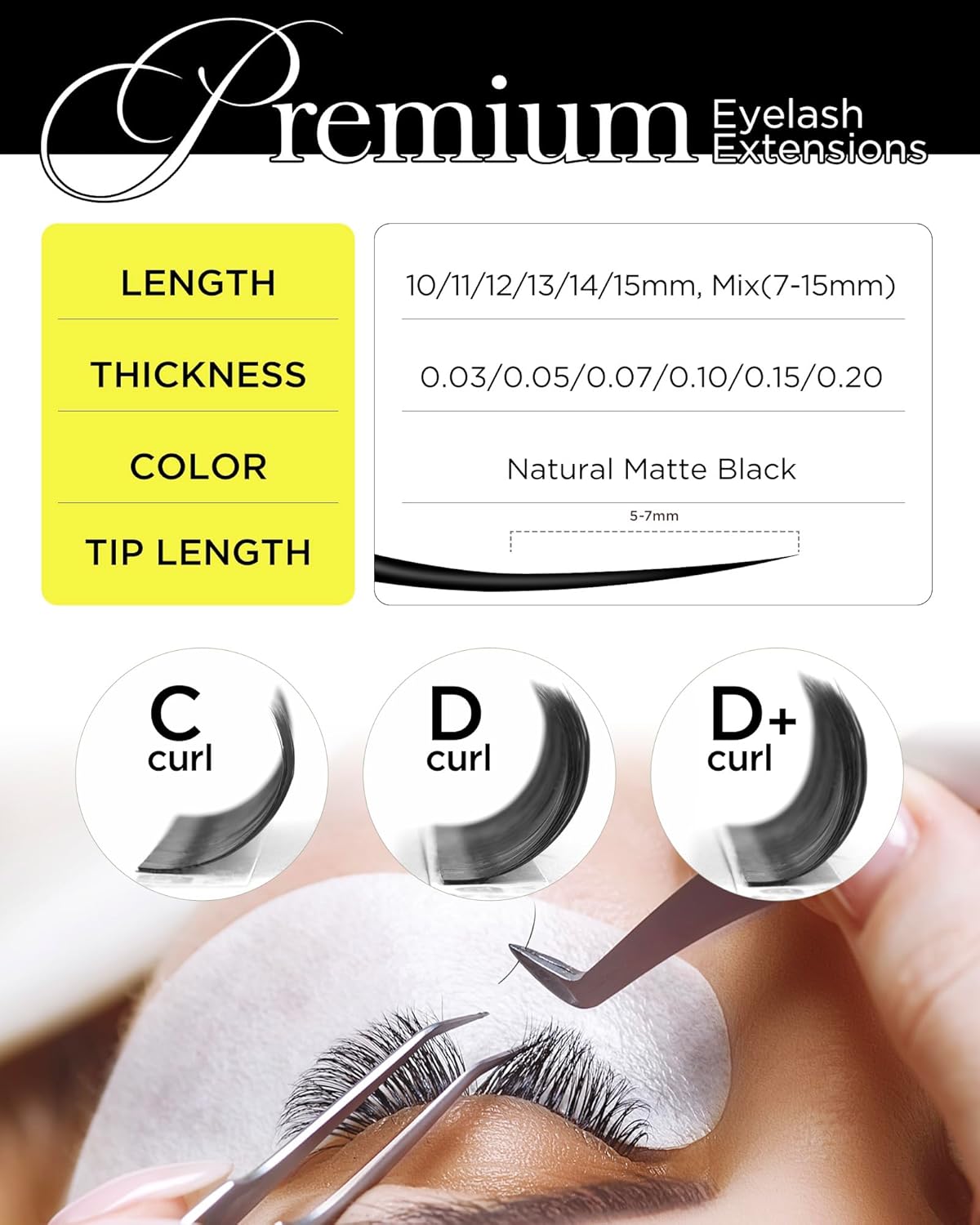 BEYELIAN Eyelash Extension 0.10 D+ Curl 7-15mm Mixed Tray Easy Fan Lash Extensions Volume Lashes Professional Use Natural Matte Black (0.10 D+ 7-15mm Mix)