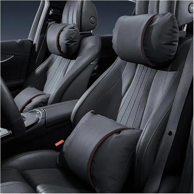 1/2PCS PU Leather Car Neck Pillow & Lumbar Support Cushion, Breathable Universal Seat Headrest Waist Pad, Soft Support Cushion for Daily Driving and Travel(C Style)