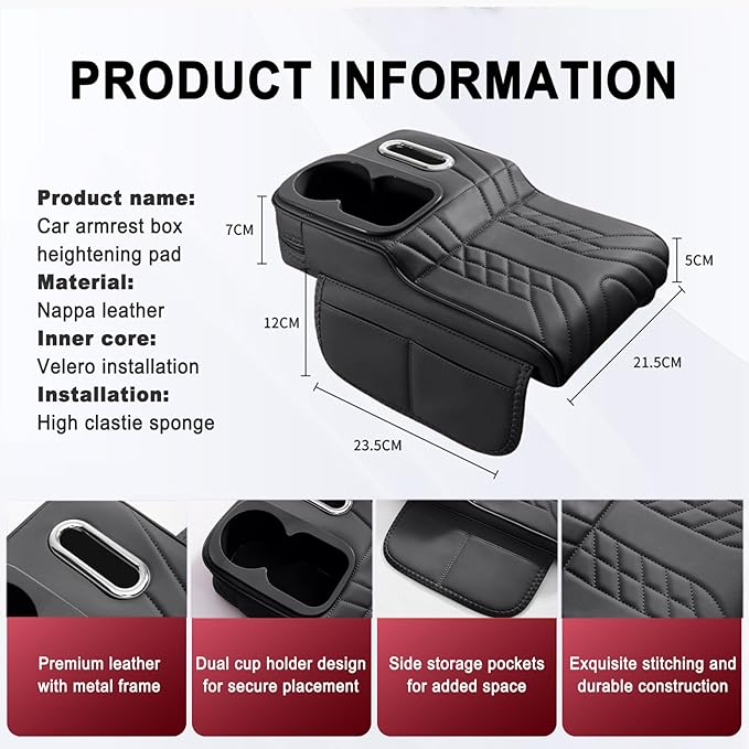 Car Armrest Storage Box for Cadillac SRX 2004–2016 2013 2014 2015, Sport-Style Center Console Organizer with Side Pocket, PU Leather Armrest Cushion, Elbow Support Pad,C Grey