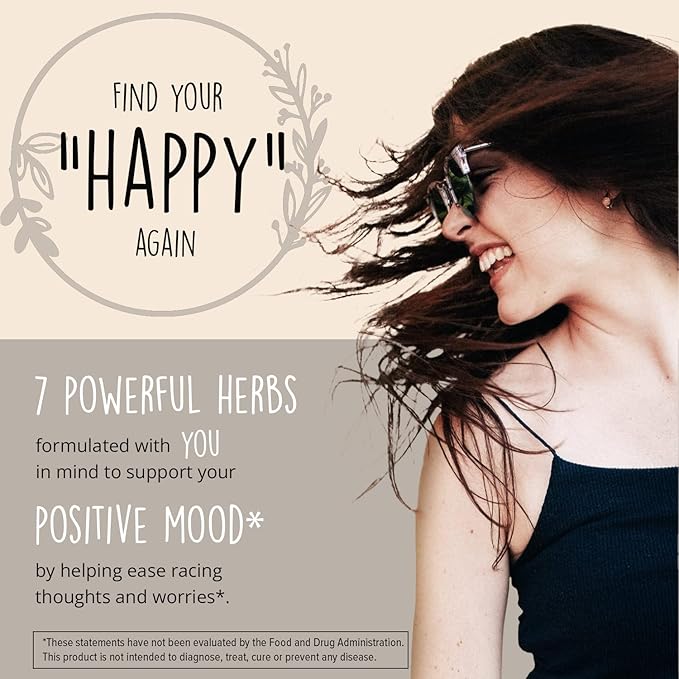 Joy-Filled Mood Support Supplement with St. Johns Wort 180 Ct | Rhodiola Rosea, Eleuthero, Ashwagandha | Stress Relief – Helps Calm The Mind & Body | 100% Plant-Based Happy Pills | Herbal Adaptogens