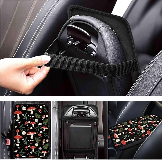 Small Mushroom Car Accessories for Women 6 Pcs Steering Wheel Cover Protector Set Cup Coaster Car Armrest Cover Fits Most Cars Trucks Vans and SUV