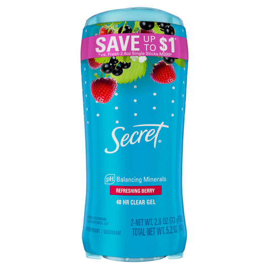 Secret Fresh Clear Gel Deodorant For Women, Summer Berry, 2.6 Oz Each, Pack Of 2