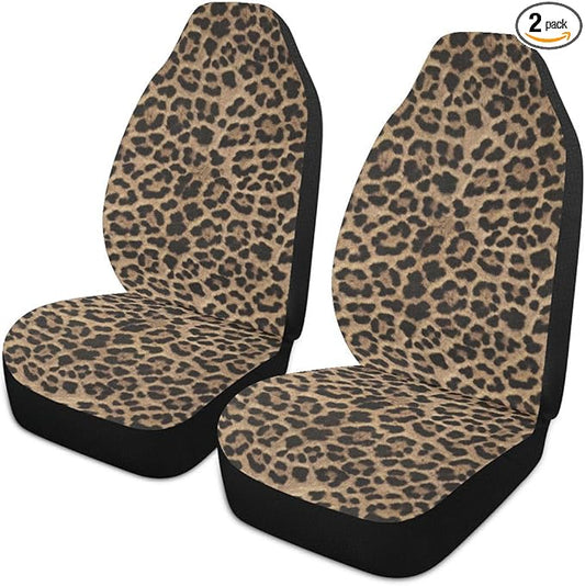 Brown Leopard Print Car Seat Covers Set of 2,Abstract Cheetah Pattern Wild Animal Skin Texture Universal Auto Front Seat Cushion Protector for Women Cute Car Accessories Fit for Car Truck