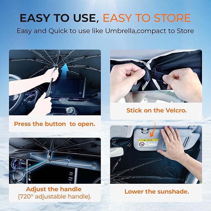 Windshield Sun Shade Umbrella for Tesla Model 3 & Model Y Accessories 2017-2026, UV Block Model Y Sunshade for Car Windshield, Heat Shield Model 3 Sunshade for Front Windshield Car Shade.