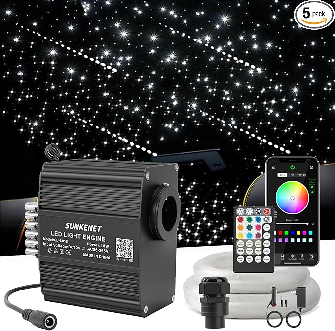 12W Twinkle&Meteor 2 in 1 RGBW Starlight Headliner Kit, 550pcs*0.03in*13.1ft+96pcs Shooting Star Lights for Car/Home Ceiling, Fiber Optic Lights with Bluetooth APP/Remote Control/Music Effect