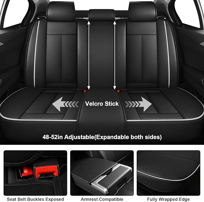 Fit for 98% of Mercedes Benz Car Seat Covers, Premium Nappa Leather Seat Cover, Fully Wrapped Protect Modern Style Seat Cover (5-Seat Standard, Black & White)