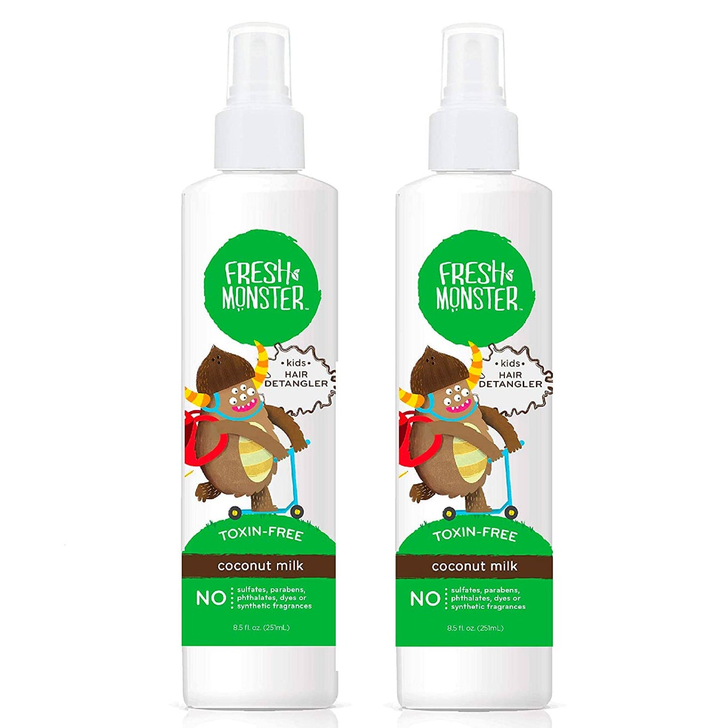 Fresh Monster Kids Detangler Spray, Toxin-Free, Hypoallergenic & Natural, Hair Conditioning Spray For Kids, Coconut (2 Pack, 8.5