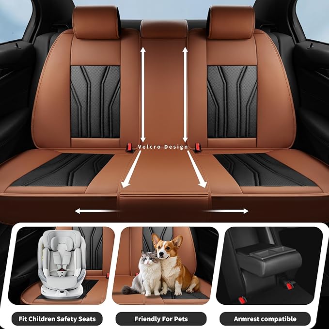 Fit Frontier Car Seat Covers Premium Leather for Nissan Frontier 2009-2025 2026. Waterproof， Breathable, Scratch-Resistant & All-Weather Seat Cushion Protector（Full Set,Brown&Black