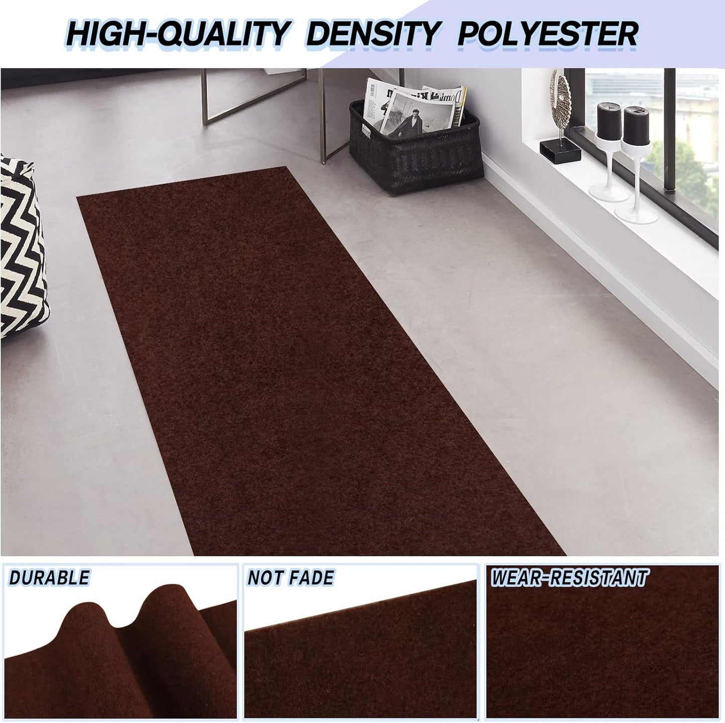 Custom Size Backed Non-Slip Area Rugs Runner, Easy Clean, Waterproof Runner Rugs for Hallway Entryway, Kitchen, Laundry, 3FT x 56FT, Brown