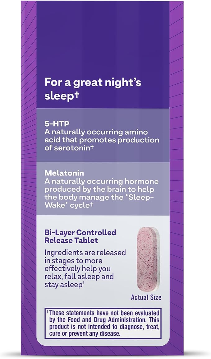 Natrol Advanced Sleep Melatonin + 5HTP, 6mg, Calming Sleep Aid for Restful Sleep, 60 Time-Release Tablets, 60-Day Supply