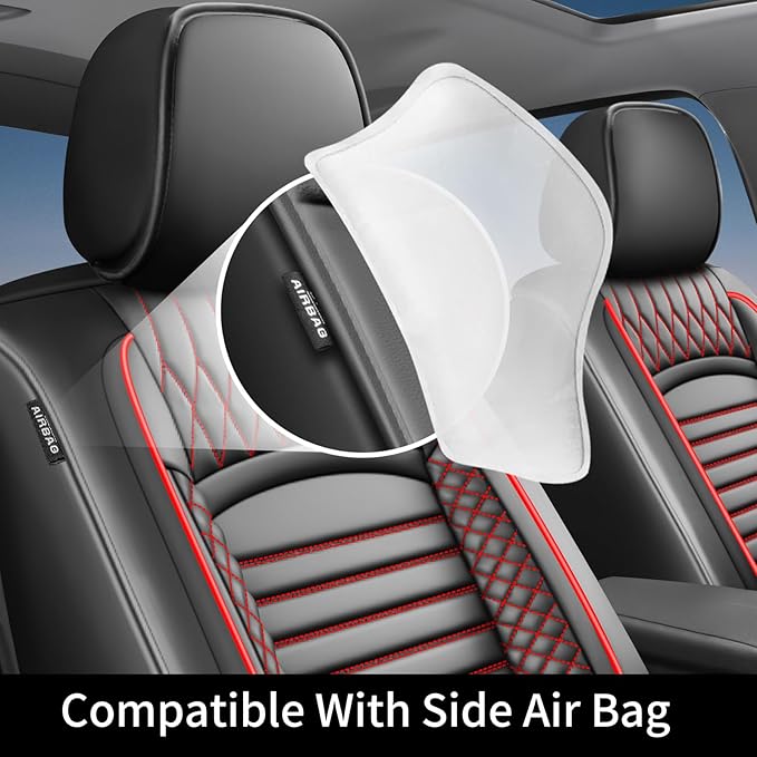 Fit Legacy Car Seat Covers for Ford Legacy 2008-2024 2025 2026 - Upgraded Premium Waterproof & Breathable Leather, Airbag Compatible, All-Weather Seat Cushion Protector (2 Front/Black+Red)