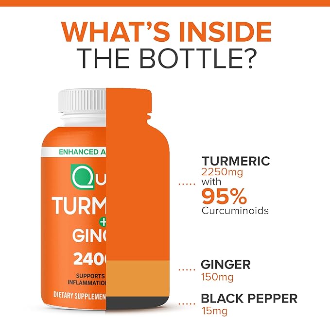 Qunol Turmeric Curcumin with Black Pepper & Ginger, 2400mg Turmeric Extract with 95% Curcuminoids, Extra Strength Supplement, Enhanced Absorption, Joint Support Supplement, 105 Count