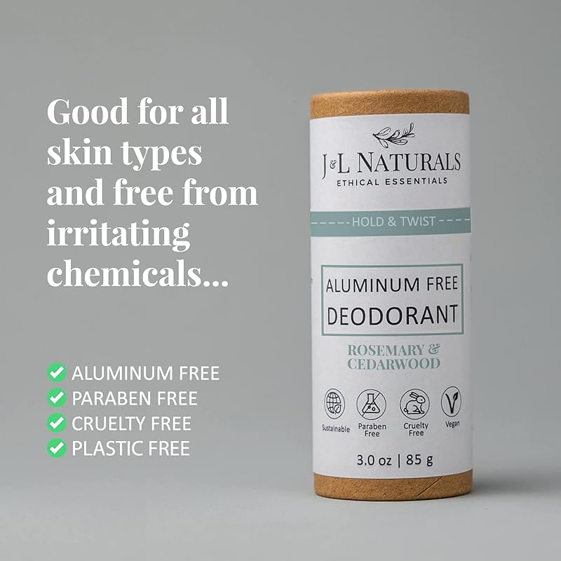 J&L Naturals Aluminum Free Deodorant for Men & Women | 100% Natural Ingredients With Coconut Oil, Shea Butter, & Essential Oils | Sustainable, Eco-Friendly (Unscented & Woody, 3.0 Oz (Pack of 4))