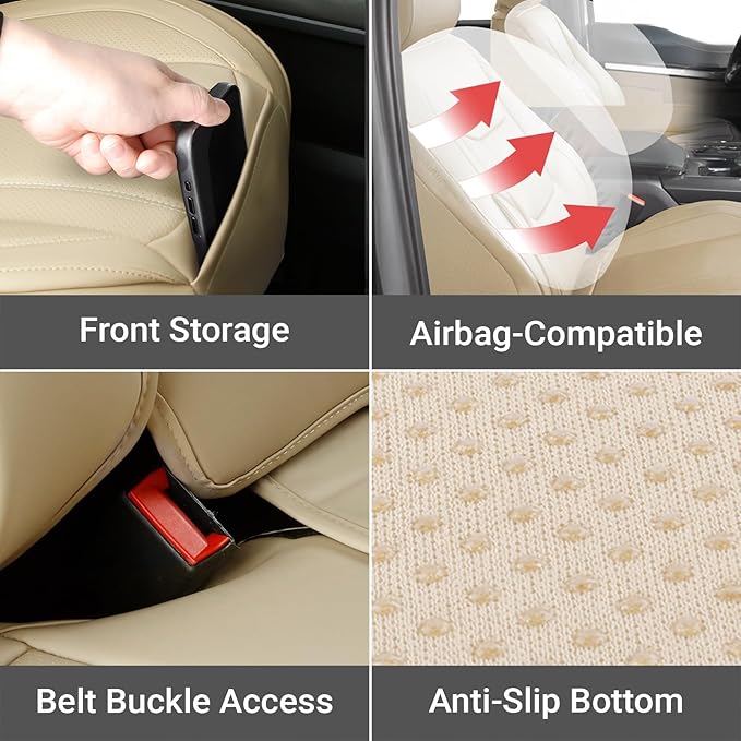 Coverland Custom Fit Car Seat Covers for Car Compatible with [Audi A3, BMW 3-Series, Scion iA, Toyota Prius] Premium Waterproof Non-Slip Interior Seat Protector [Full Set Beige - Size Chart X59]