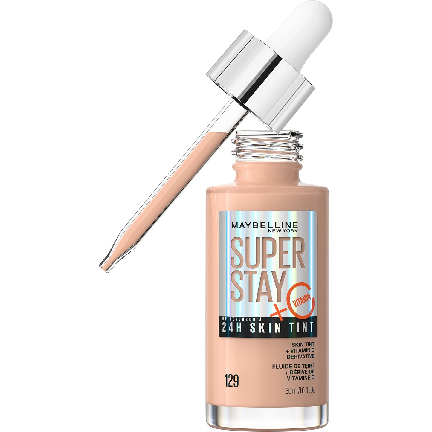 Maybelline Super Stay Up To 24Hr Skin Tint, Radiant Light-To-Medium Coverage Foundation, Makeup Infused With Vitamin C, 129, 1 C