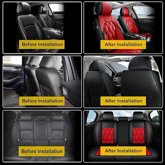 AOMSAZTO Car Seat Covers Full Set Fit for Kia Rio 2013-2023 Waterproof Faux Leather Car Seat Cushions Automotive 5 Seat Covers Set（Black&Red）