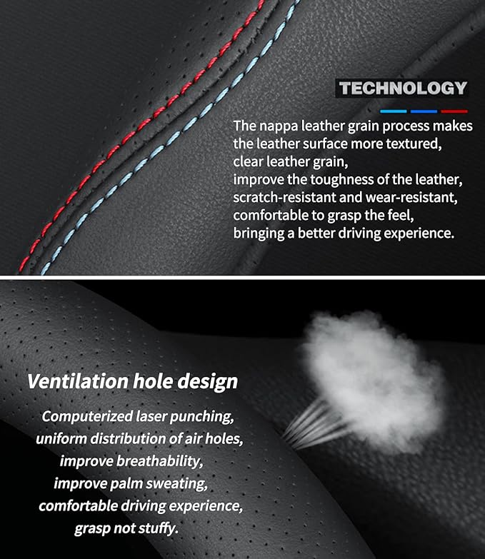 Custom-Fit for Volvo Steering Wheel Cover, Premium Leather Car Steering Wheel Cover with Logo, Non-Slip, Breathable (C-Style,for Volvo)