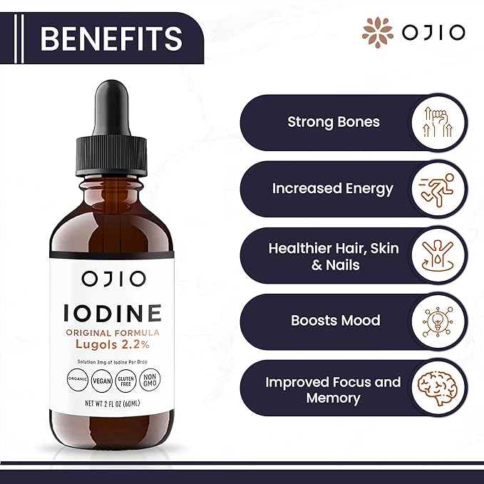 Lugols Iodine Solution 2% - 1 Year Supply - High Potency Liquid Oral Iodine Drops with Superior Absorption – Improves Overall Health & Energy for Women, Men, Kids - 2 fl Oz (Pack of 3)