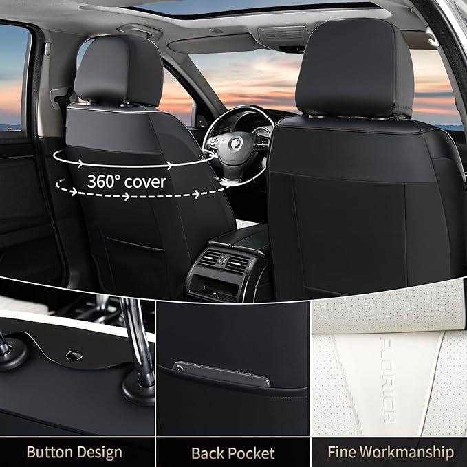 FLORICH Waterproof Front Car Seat Cover Faux Leather Automotive Seat Cover Front Car Seat Cushion Car Seat Protector Accessories Universal Fit for Most Cars SUV Trucks, Black&White