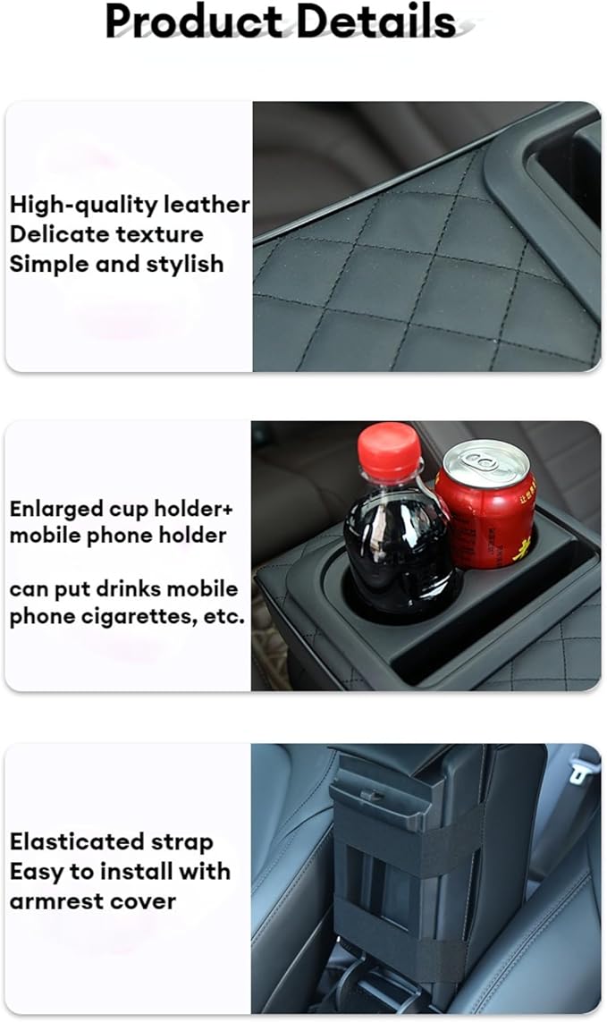 Center Console Cover Car Armrest Box Pad Leather Arm Rest Cushion with Cup Holder Mobile Phone Storage Armrest Protection Pad for Car (Pure Black, 13.58 * 8.07 * 2.95 inch)