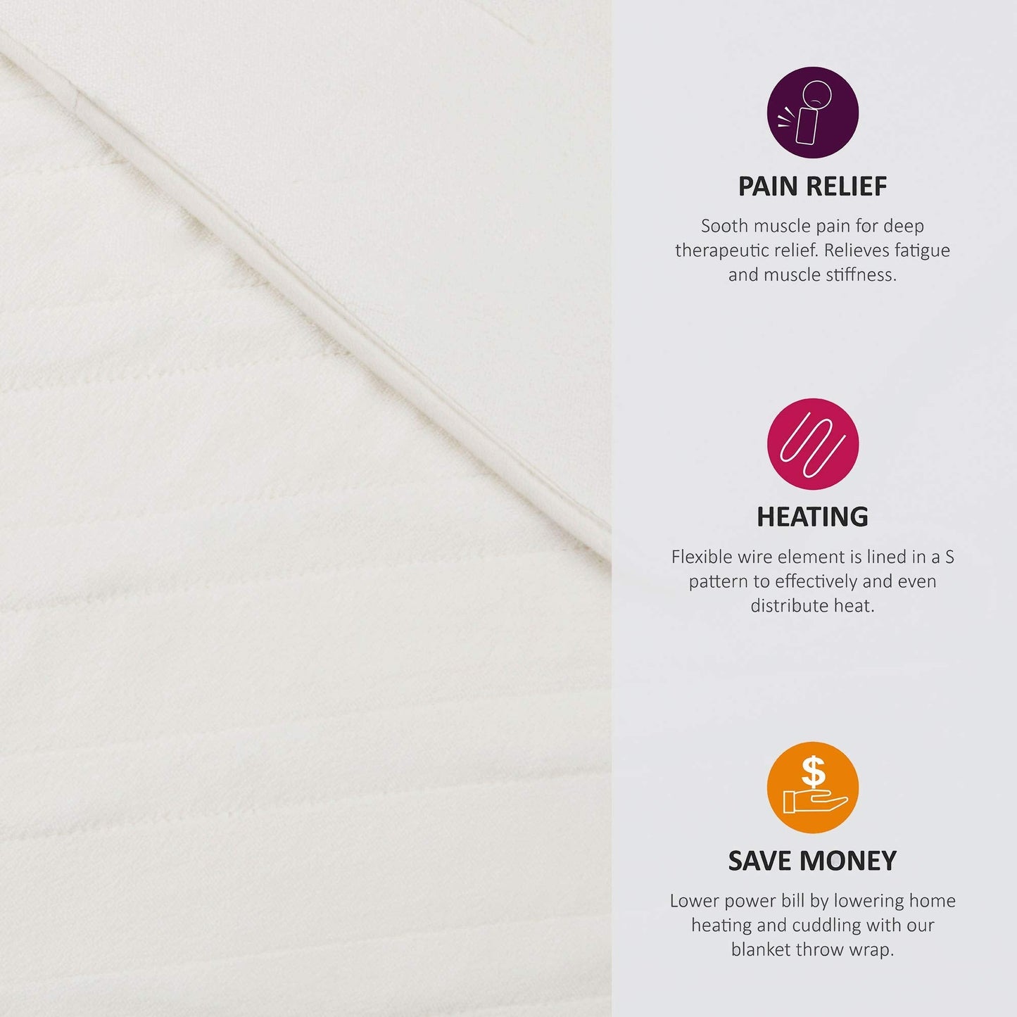 Beautyrest Foot Pocket Soft Microlight Plush Electric Blanket Heated Throw Wrap with Auto Shutoff, 50 x 62 in, Ivory