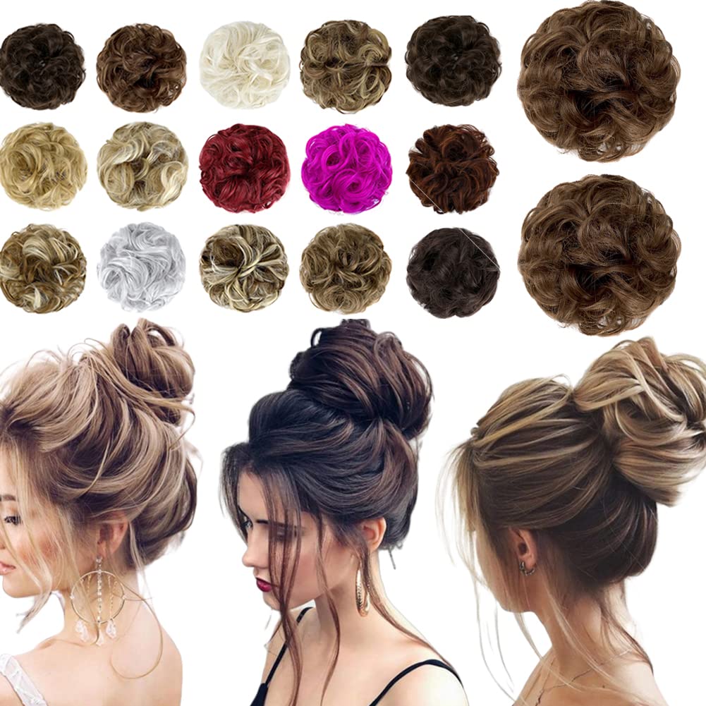 Messy Hair Bun Thick Updo Scrunchies Ponytail Extension Hair Extensions Hair Pieces For Women Light Chestnut Brown