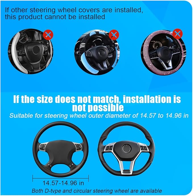 Bling Car Steering Wheel Cover, 15 Inch Elastic Stretch Crystal Rhinestone Vehicle Steering Wheel Protector, Anti-Slip Auto Interior Protective Cover, Universal for SUV RV Truck (Blue)