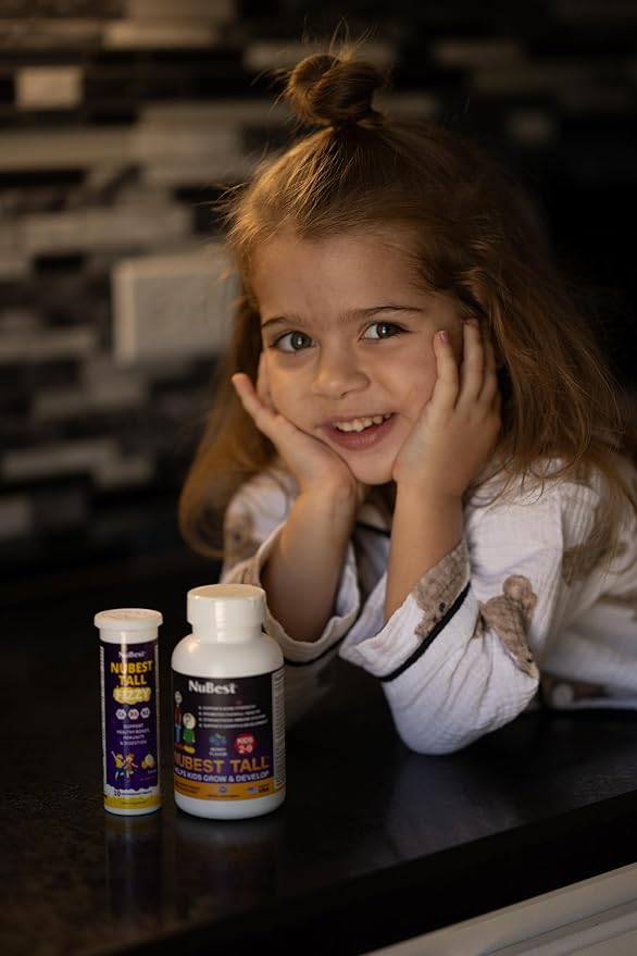 NuBest Tall Fizzy - Bone Strength, Immunity, Digestive Health for Kids & Teens | Probiotic, Calcium, Magnesium from Red Marine Algae, Vitamin D3, K2 & Zinc | 10 Orange Effervescent Tablets - Ages 4+