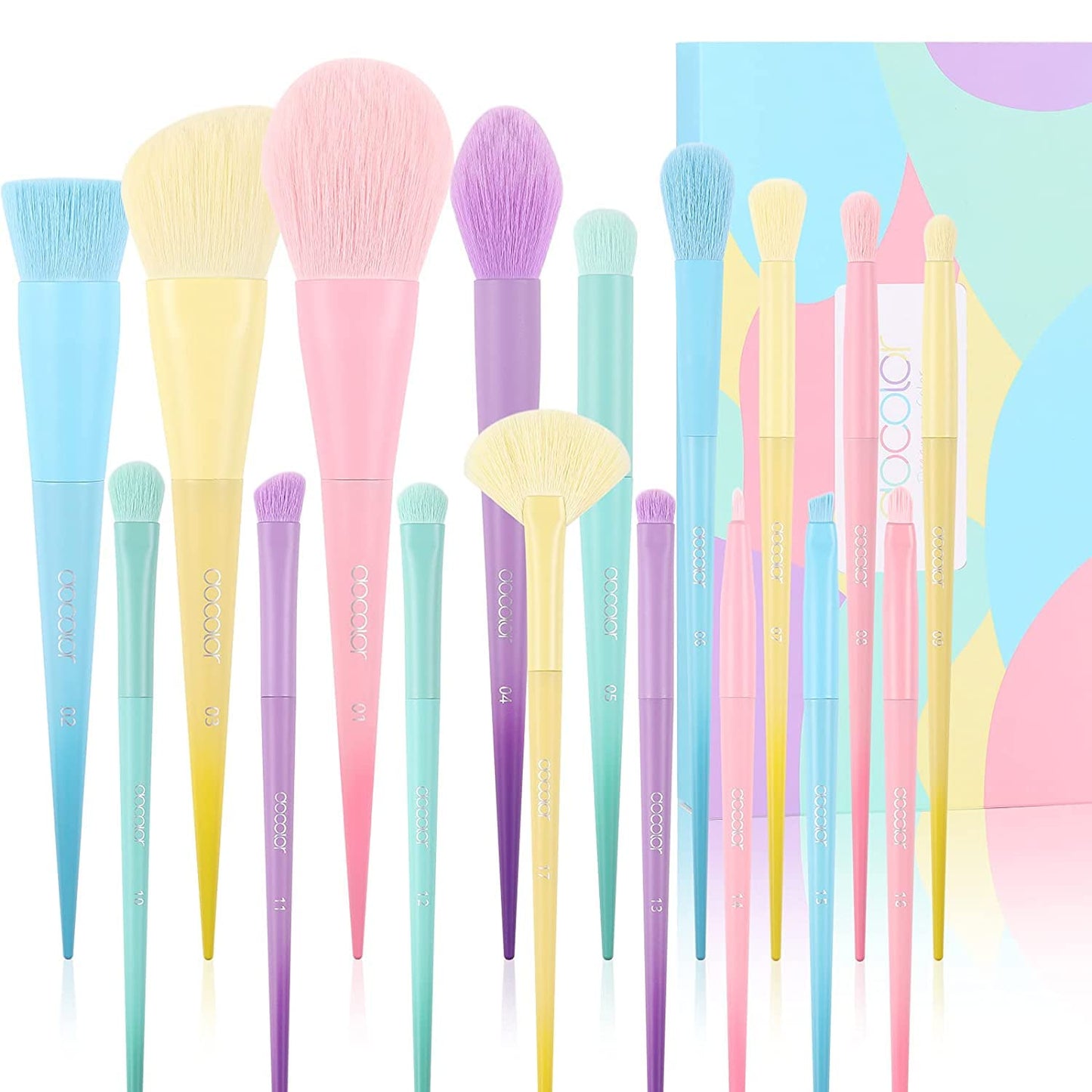 Docolor Makeup Brushes 17 Pcs Colourful Makeup Brush Set Premium Gift Synthetic Kabuki Foundation Blending Face Powder Blush Con