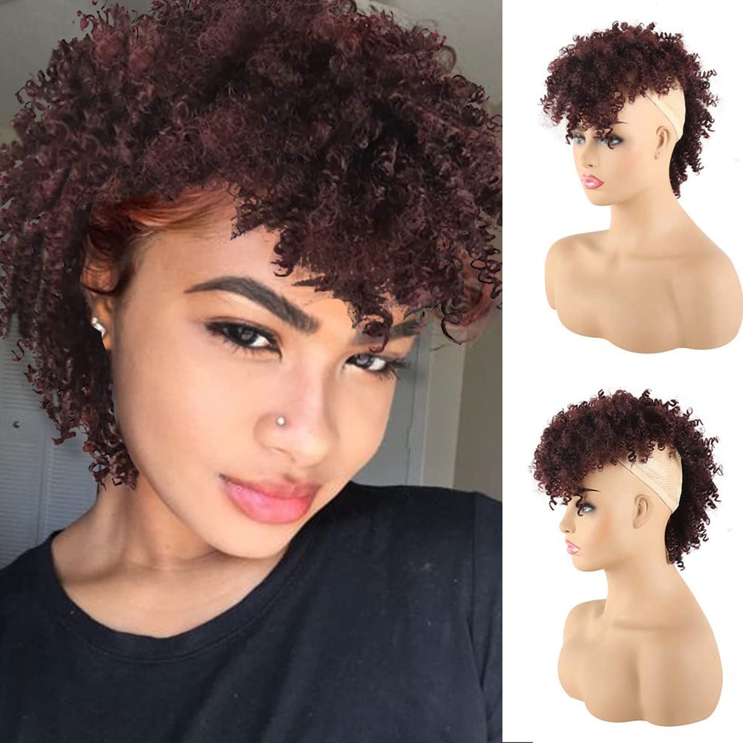 Cinhoo Afro High Puff Hair Bun Ponytail Drawstring With Bangs Synthetic Jerry Curly Mohawk Kinkys Curly Fauxhawks Pony Tail Clip