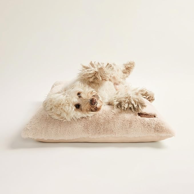 UnHide Floof Pet Pillow - Extra Soft Dog Bed Pillow- Removable Faux Fur Cover - Machine Washable - Helps Ease Pet Anxiety & Provides The Perfect Sleep, 28 x 36 x 5, 10lbs - Beige