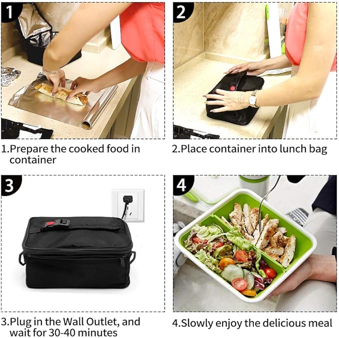 [90W Faster] Portable Oven, 110V Personal Food Warmer Mini Electric Heated Lunch Box for Reheating & Raw Food Cooking in Office, Travel, Potlucks and Home Kitchen (Black)