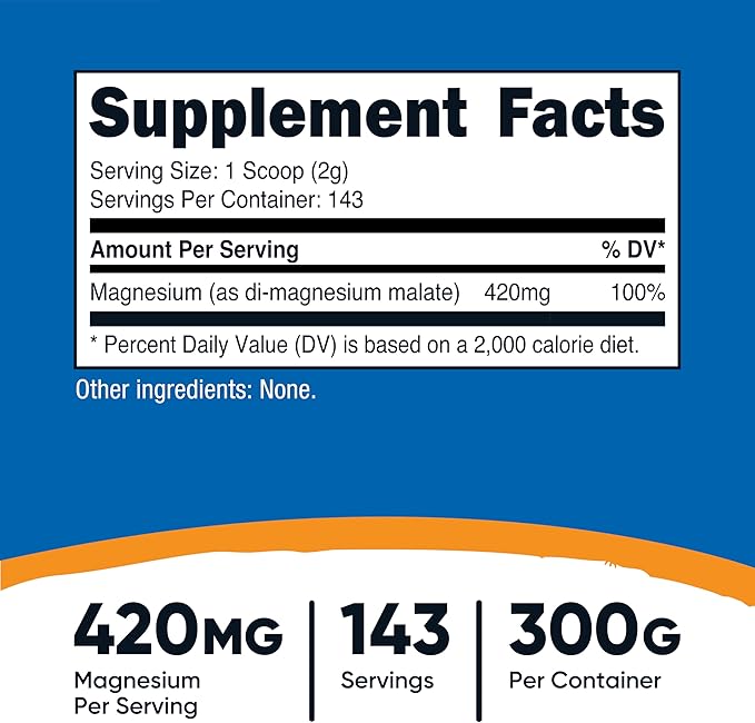 Nutricost Magnesium Malate Powder (300g) - 420mg of Magnesium Per Serving - Non-GMO, Gluten Free