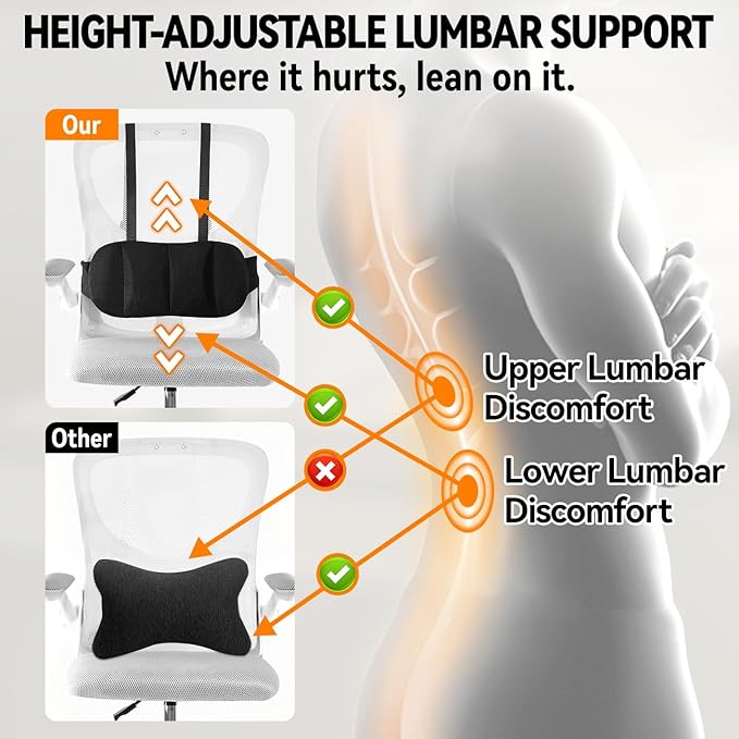 Lumbar Support Pillow for Office Chair and Car,Back Support for Office Chair Cushion,Adjustable Straps Securely Fixed Car Lumbar Support Pillow (Black, for Office Chiar)