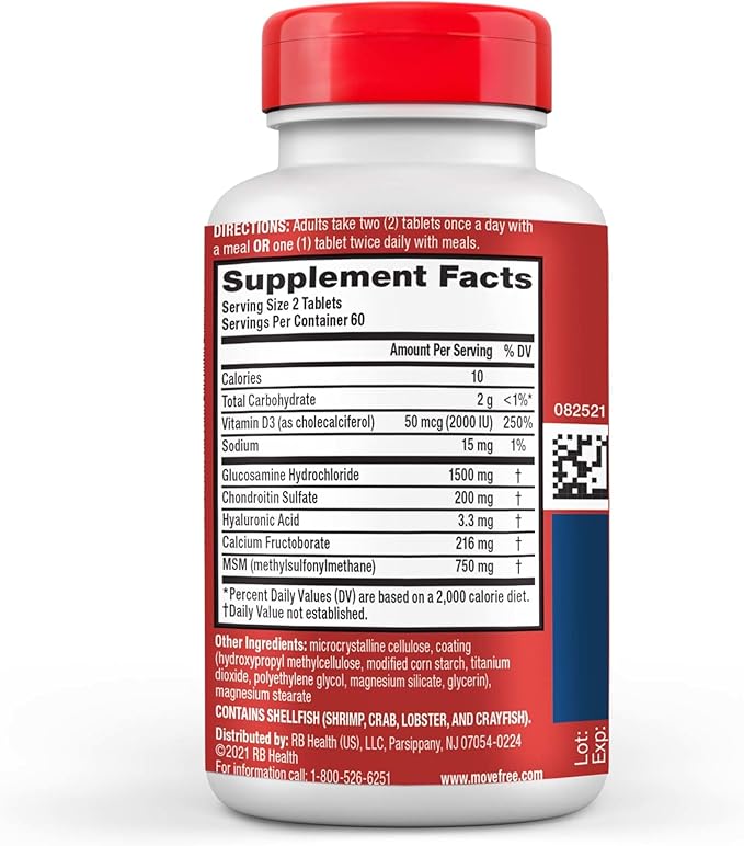 Move Free Advanced Glucosamine Chondroitin MSM + Vitamin D3 Joint Support Supplement, Supports Mobility Comfort Strength Flexibility & Bone + Immune Health - Tablet, 3x120ct Bottles (120 servings)*