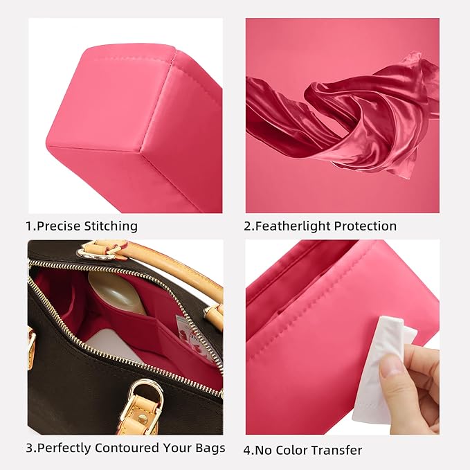 DGAZ Silk Purse Organizer Insert Fits LV Speedy 16/20/25/30/35/40/45 bags，Silky Smooth Bag Organizer，Luxury Handbag & Tote Shaper(Rose lipstick,SP25)