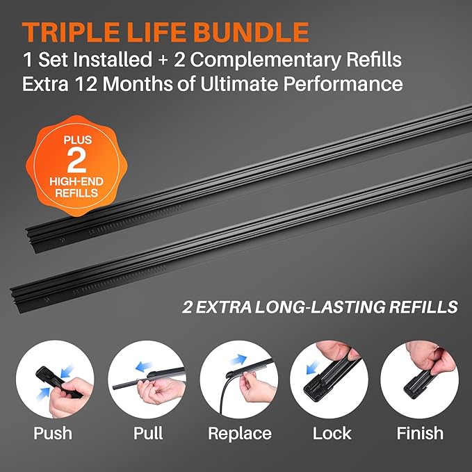 DOG TAIL Water Repellent Silicone Wiper Blades 20" 18" Set with Multiple Adapters and 2 Refills, Automotive Replacement Front Windshield Wiper Blades for My Car with Water Repellency Formula DropClear